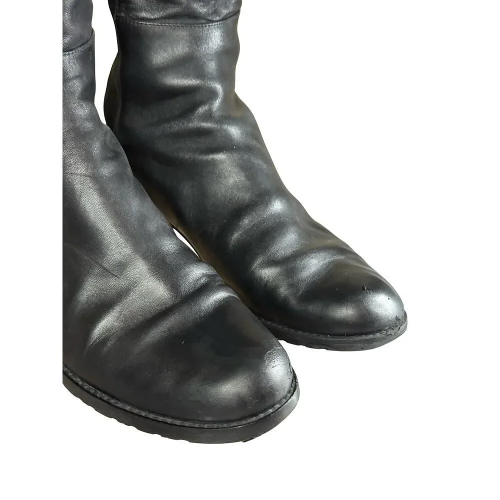 Stuart Weitzman 5050 Black Leather Over Knee Boots Low Heel Size 8.5